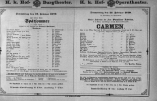 Theaterzettel (Oper und Burgtheater in Wien) 18790227 Seite: 1