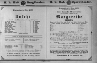 Theaterzettel (Oper und Burgtheater in Wien) 18790304 Seite: 1