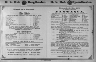 Theaterzettel (Oper und Burgtheater in Wien) 18790305 Seite: 1