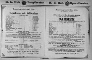 Theaterzettel (Oper und Burgtheater in Wien) 18790306 Seite: 1