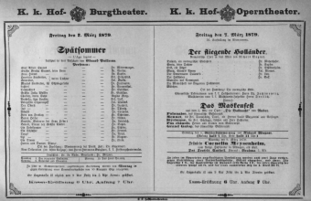 Theaterzettel (Oper und Burgtheater in Wien) 18790307 Seite: 1