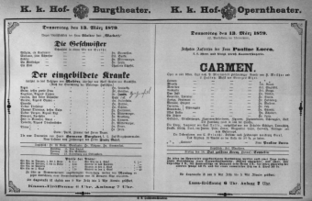 Theaterzettel (Oper und Burgtheater in Wien) 18790313 Seite: 1