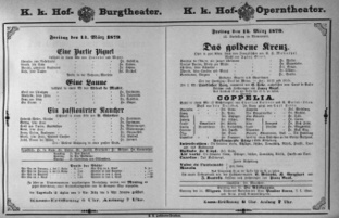 Theaterzettel (Oper und Burgtheater in Wien) 18790314 Seite: 1