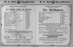 Theaterzettel (Oper und Burgtheater in Wien) 18790315 Seite: 1