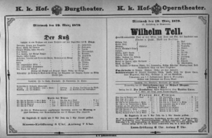 Theaterzettel (Oper und Burgtheater in Wien) 18790319 Seite: 1