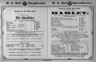 Theaterzettel (Oper und Burgtheater in Wien) 18790322 Seite: 1