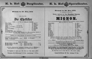 Theaterzettel (Oper und Burgtheater in Wien) 18790326 Seite: 1