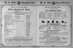 Theaterzettel (Oper und Burgtheater in Wien) 18790328 Seite: 1