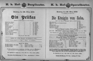 Theaterzettel (Oper und Burgtheater in Wien) 18790329 Seite: 1