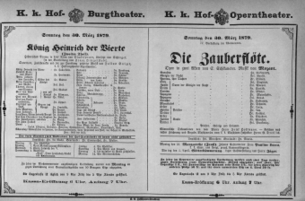 Theaterzettel (Oper und Burgtheater in Wien) 18790330 Seite: 1