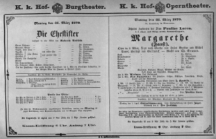 Theaterzettel (Oper und Burgtheater in Wien) 18790331 Seite: 1