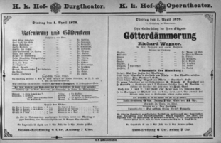 Theaterzettel (Oper und Burgtheater in Wien) 18790401 Seite: 1