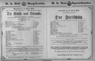 Theaterzettel (Oper und Burgtheater in Wien) 18790402 Seite: 1
