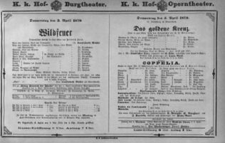 Theaterzettel (Oper und Burgtheater in Wien) 18790403 Seite: 1