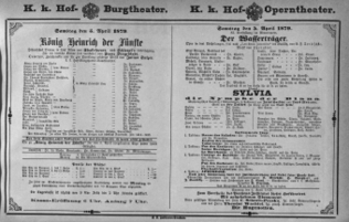 Theaterzettel (Oper und Burgtheater in Wien) 18790405 Seite: 1