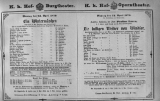 Theaterzettel (Oper und Burgtheater in Wien) 18790414 Seite: 1