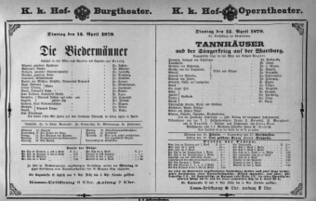 Theaterzettel (Oper und Burgtheater in Wien) 18790415 Seite: 1