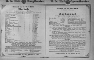 Theaterzettel (Oper und Burgtheater in Wien) 18790416 Seite: 1