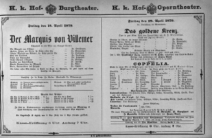 Theaterzettel (Oper und Burgtheater in Wien) 18790418 Seite: 1