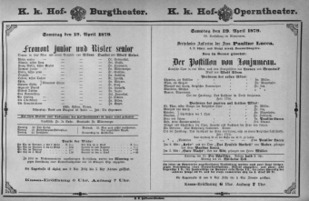 Theaterzettel (Oper und Burgtheater in Wien) 18790419 Seite: 1