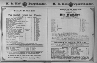 Theaterzettel (Oper und Burgtheater in Wien) 18790420 Seite: 1