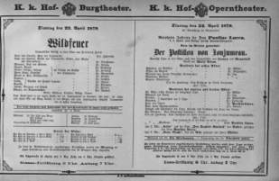 Theaterzettel (Oper und Burgtheater in Wien) 18790422 Seite: 1