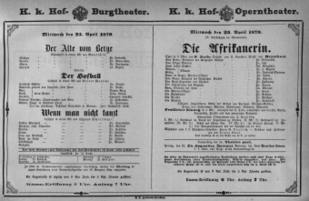Theaterzettel (Oper und Burgtheater in Wien) 18790423 Seite: 1
