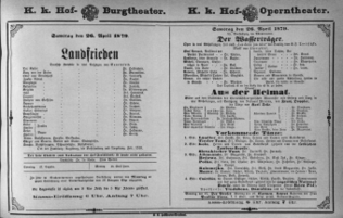 Theaterzettel (Oper und Burgtheater in Wien) 18790426 Seite: 1