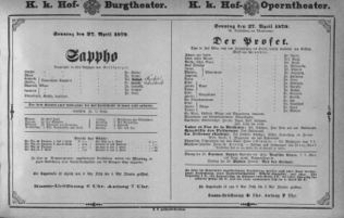 Theaterzettel (Oper und Burgtheater in Wien) 18790427 Seite: 1