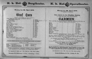 Theaterzettel (Oper und Burgtheater in Wien) 18790428 Seite: 1