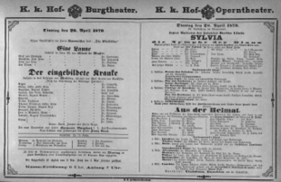Theaterzettel (Oper und Burgtheater in Wien) 18790429 Seite: 1