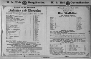 Theaterzettel (Oper und Burgtheater in Wien) 18790430 Seite: 1
