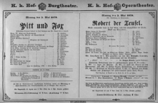 Theaterzettel (Oper und Burgtheater in Wien) 18790505 Seite: 1