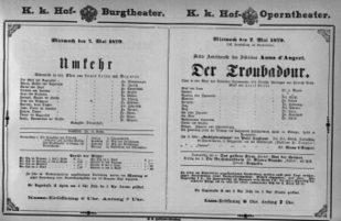 Theaterzettel (Oper und Burgtheater in Wien) 18790507 Seite: 1