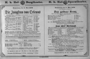Theaterzettel (Oper und Burgtheater in Wien) 18790508 Seite: 1