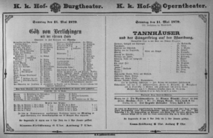 Theaterzettel (Oper und Burgtheater in Wien) 18790511 Seite: 1