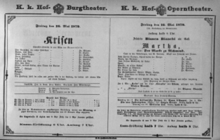 Theaterzettel (Oper und Burgtheater in Wien) 18790516 Seite: 1