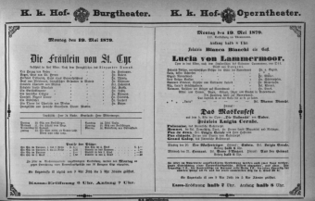 Theaterzettel (Oper und Burgtheater in Wien) 18790519 Seite: 1