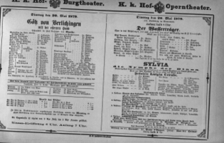 Theaterzettel (Oper und Burgtheater in Wien) 18790520 Seite: 1