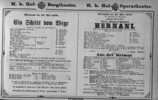 Theaterzettel (Oper und Burgtheater in Wien) 18790521 Seite: 1