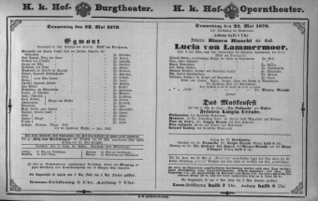 Theaterzettel (Oper und Burgtheater in Wien) 18790522 Seite: 1
