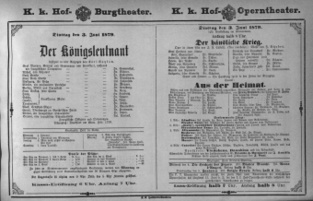 Theaterzettel (Oper und Burgtheater in Wien) 18790603 Seite: 1