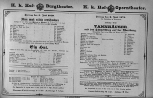 Theaterzettel (Oper und Burgtheater in Wien) 18790606 Seite: 1