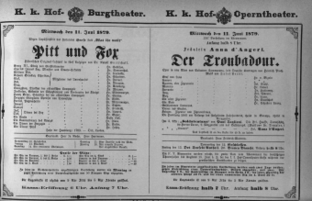 Theaterzettel (Oper und Burgtheater in Wien) 18790611 Seite: 1