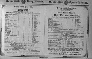 Theaterzettel (Oper und Burgtheater in Wien) 18790613 Seite: 1