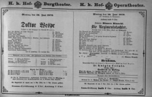 Theaterzettel (Oper und Burgtheater in Wien) 18790616 Seite: 1
