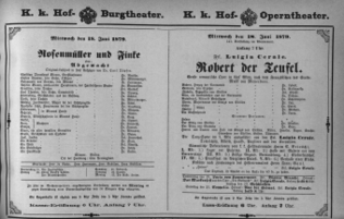 Theaterzettel (Oper und Burgtheater in Wien) 18790618 Seite: 1