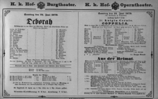 Theaterzettel (Oper und Burgtheater in Wien) 18790621 Seite: 1