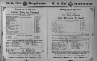 Theaterzettel (Oper und Burgtheater in Wien) 18790622 Seite: 1