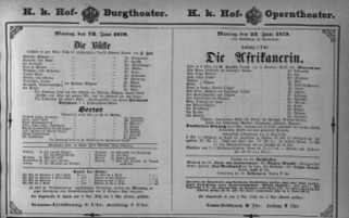 Theaterzettel (Oper und Burgtheater in Wien) 18790623 Seite: 1